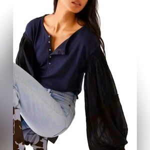Free People navy blue, Henley blouse long sleeve. Size: L